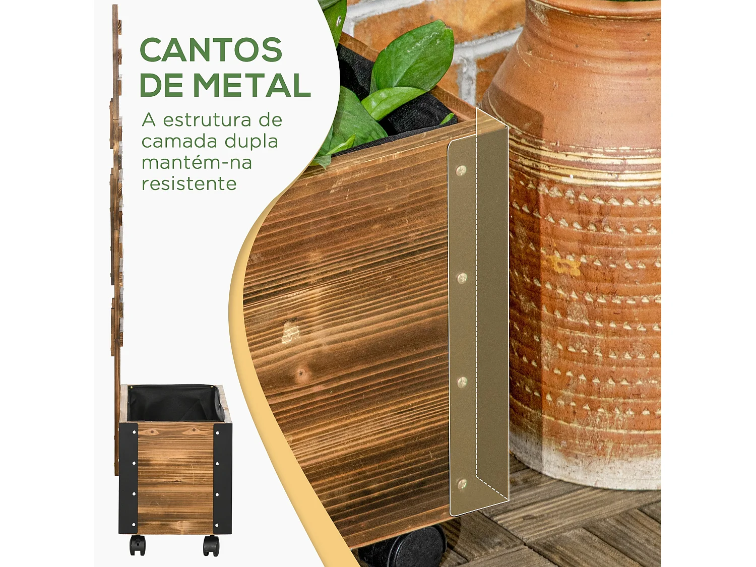 Floreira Elevada de Madeira com Treliça e Rodas para Plantas Trepadeiras - Design Elegante e Funcional 65x31x147 cm