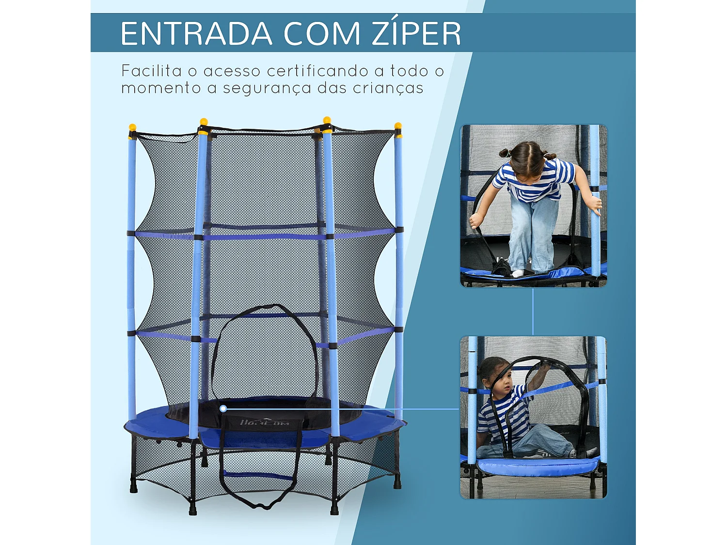 Trampolim Infantil JumpSafe Azul com Rede de Segurança e Estrutura de Aço - Ideal para Crianças