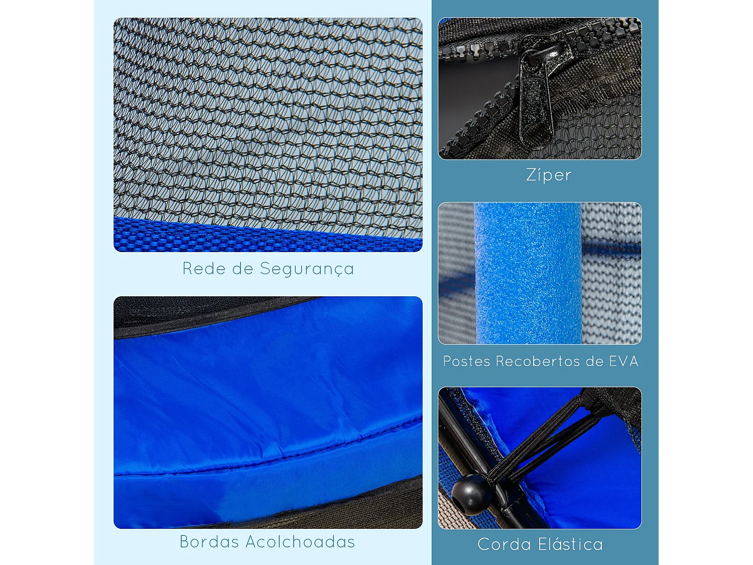 Trampolim Infantil JumpSafe Azul com Rede de Segurança e Estrutura de Aço - Ideal para Crianças