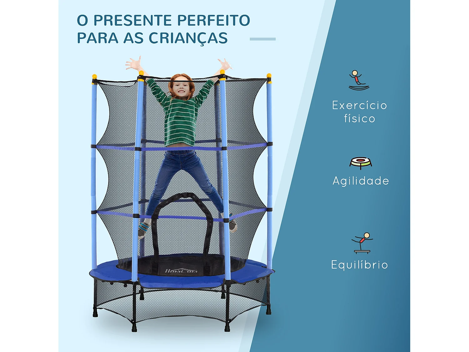 Trampolim Infantil JumpSafe Azul com Rede de Segurança e Estrutura de Aço - Ideal para Crianças