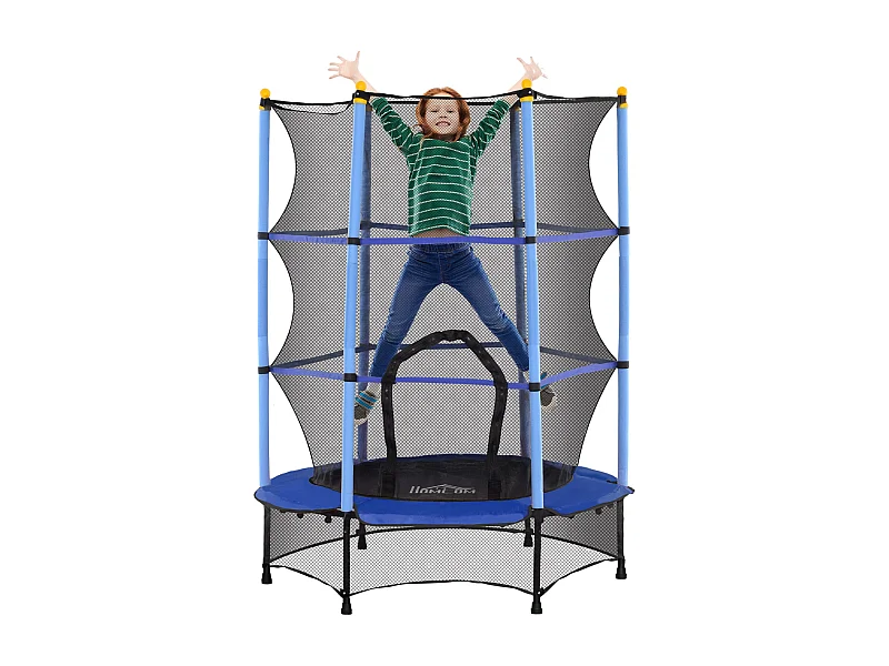 Cama elástica Jump Homcom entrada con cremallera y red de seguridad azul Ø140x190 cm