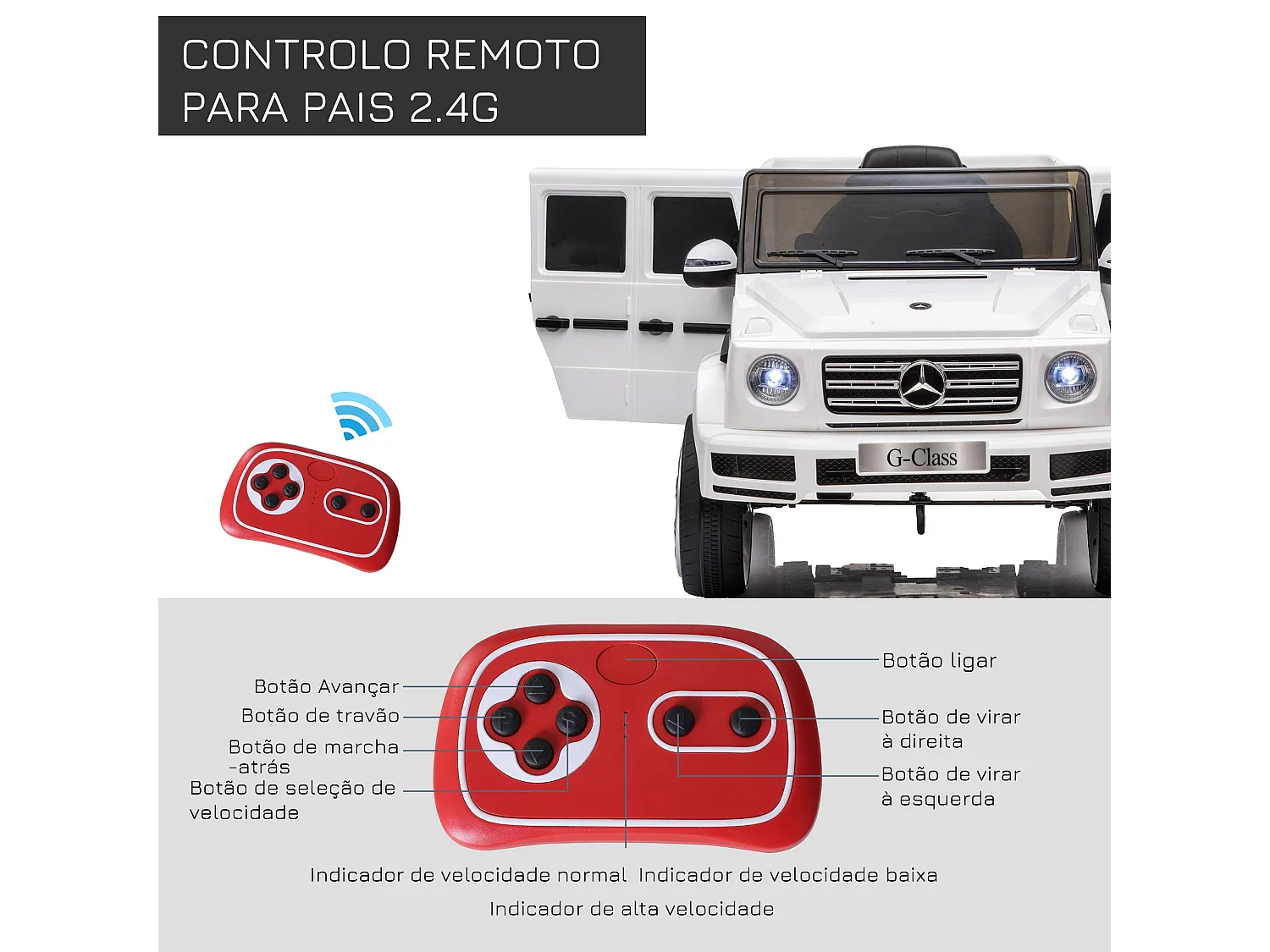 Carro Elétrico Infantil BENZ G500 Todo-o-Terreno com Controle Remoto e Música - Ideal para Crianças Acima de 3 Anos