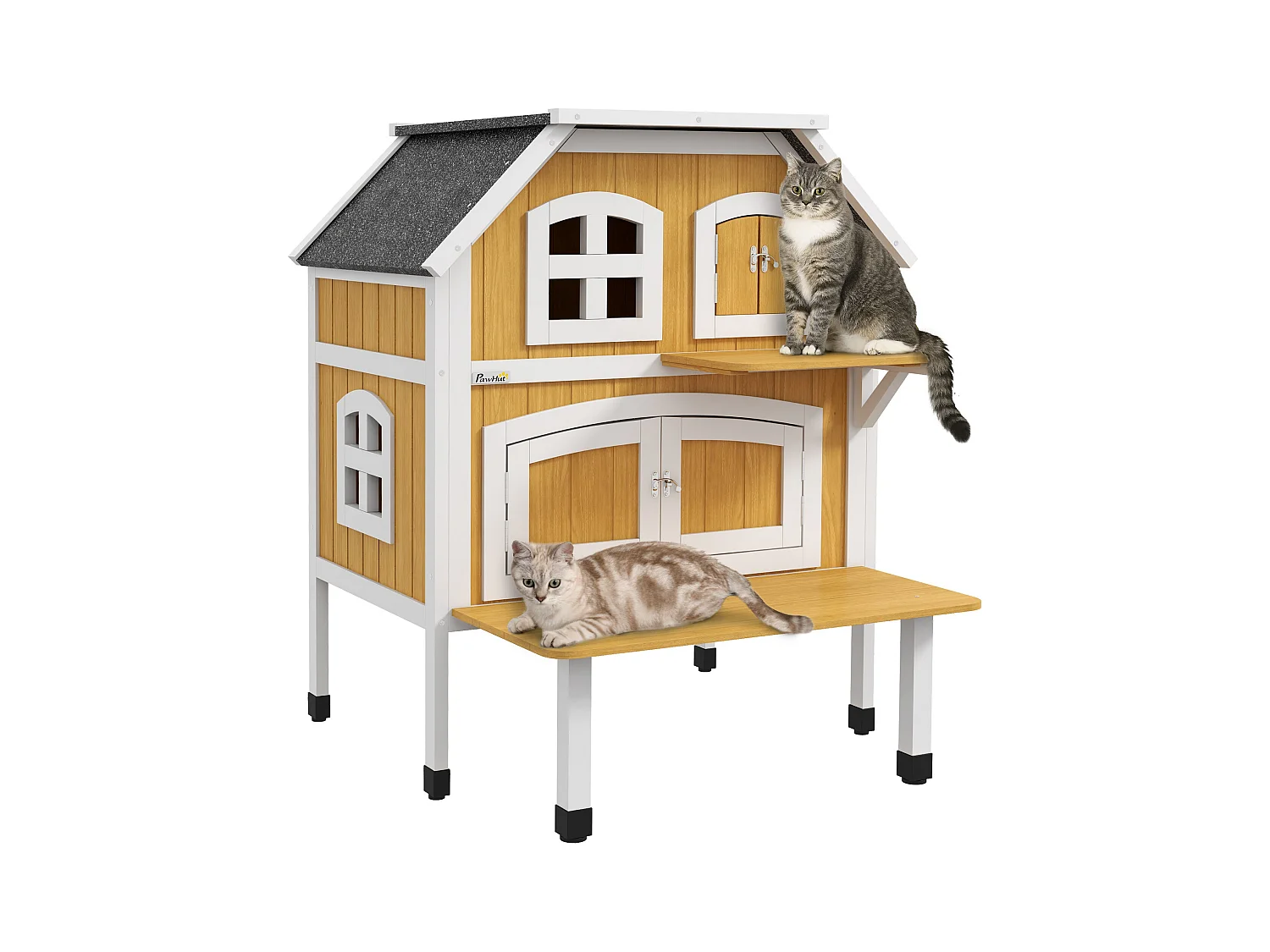 Caseta para gatos Farm PawHut + 1 puerta + 4 ventanas amarillo 93x78x82 cm