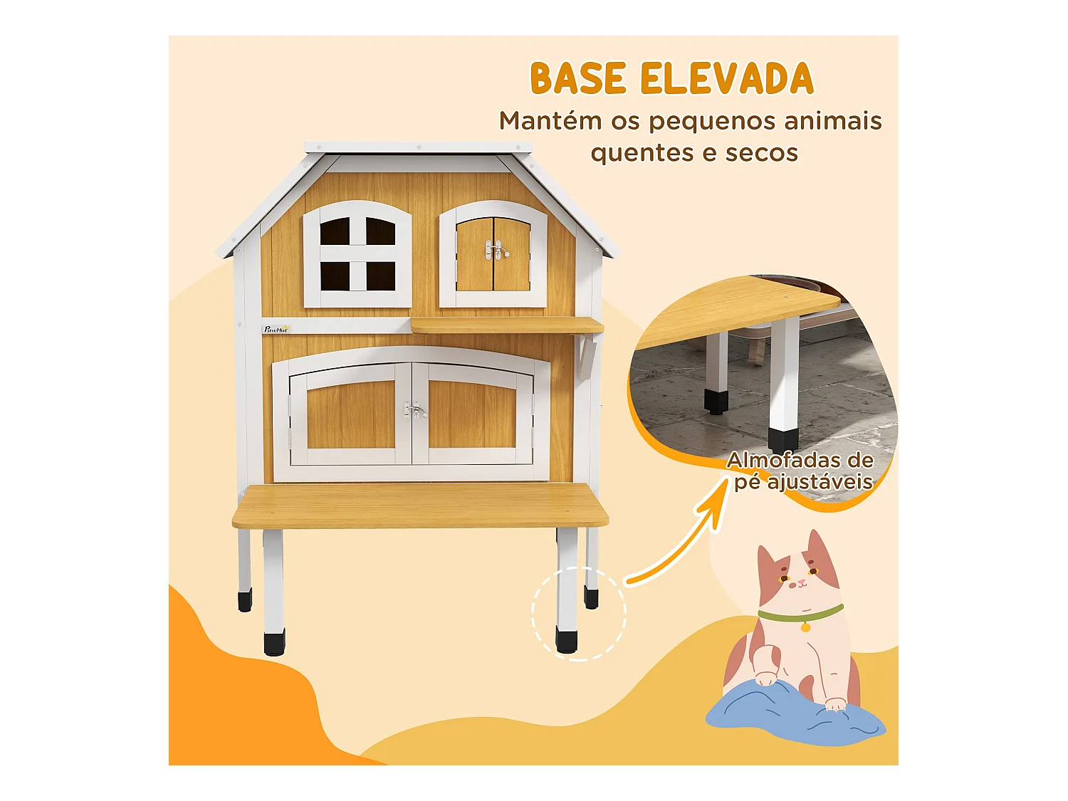 Caseta para gatos Farm PawHut + 1 puerta + 4 ventanas amarillo 93x78x82 cm