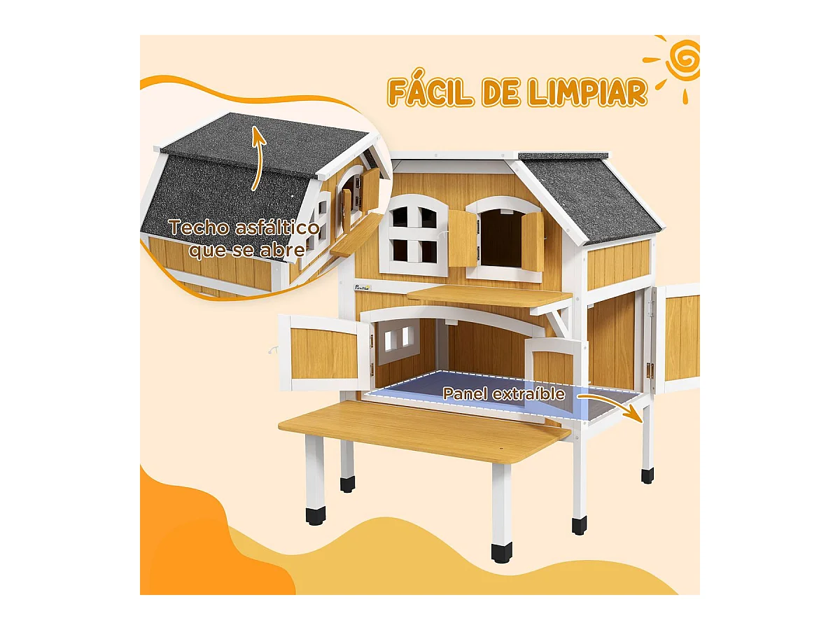 Caseta para gatos Farm PawHut + 1 puerta + 4 ventanas amarillo 93x78x82 cm