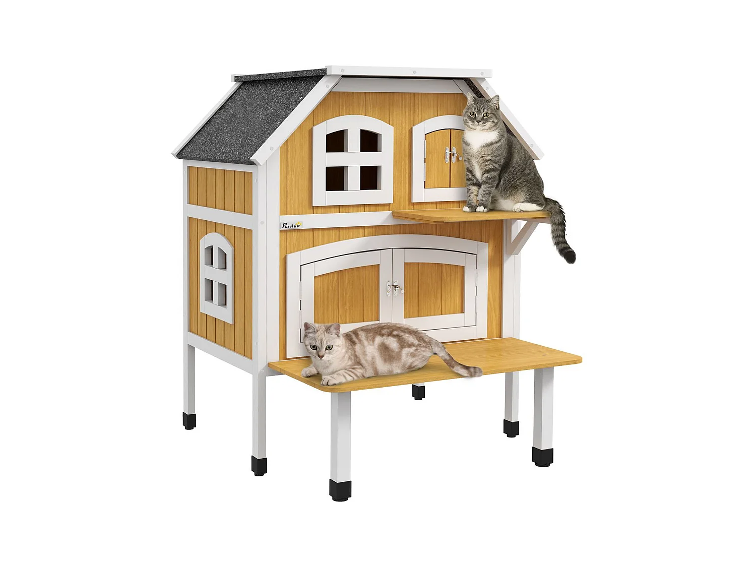 Caseta para gatos Farm PawHut + 1 puerta + 4 ventanas amarillo 93x78x82 cm