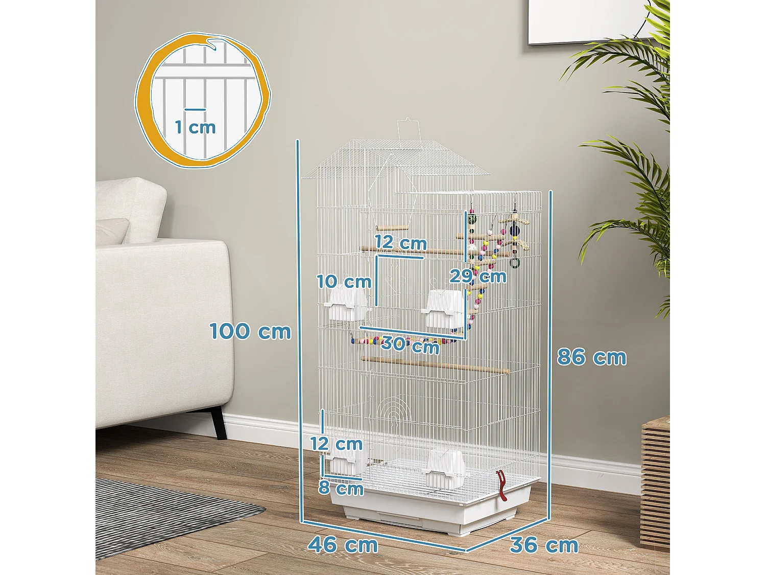 Gaiola para Pássaros PawHut com Acessórios e Bandeja Removível - Ideal para Periquitos e Canários
