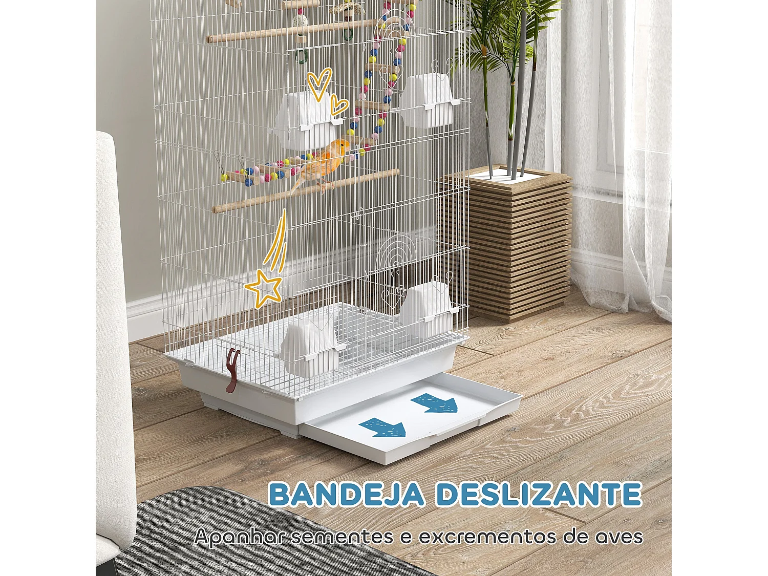 Gaiola para Pássaros PawHut com Acessórios e Bandeja Removível - Ideal para Periquitos e Canários