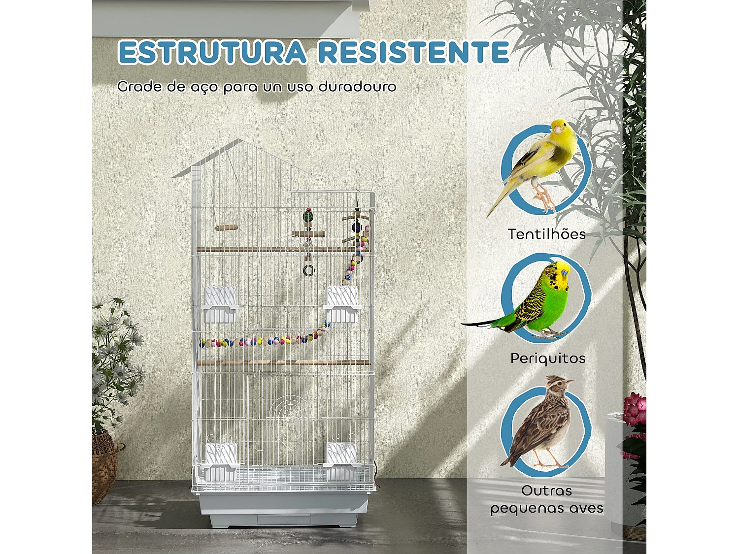 Gaiola para Pássaros PawHut com Acessórios e Bandeja Removível - Ideal para Periquitos e Canários