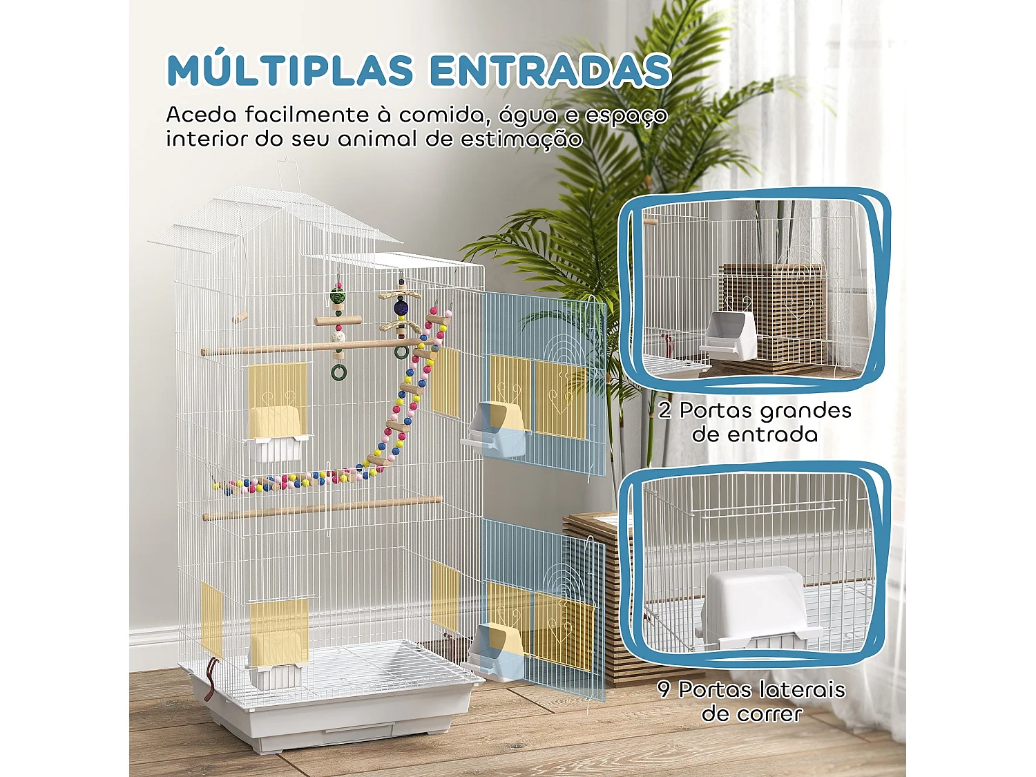 Gaiola para Pássaros PawHut com Acessórios e Bandeja Removível - Ideal para Periquitos e Canários