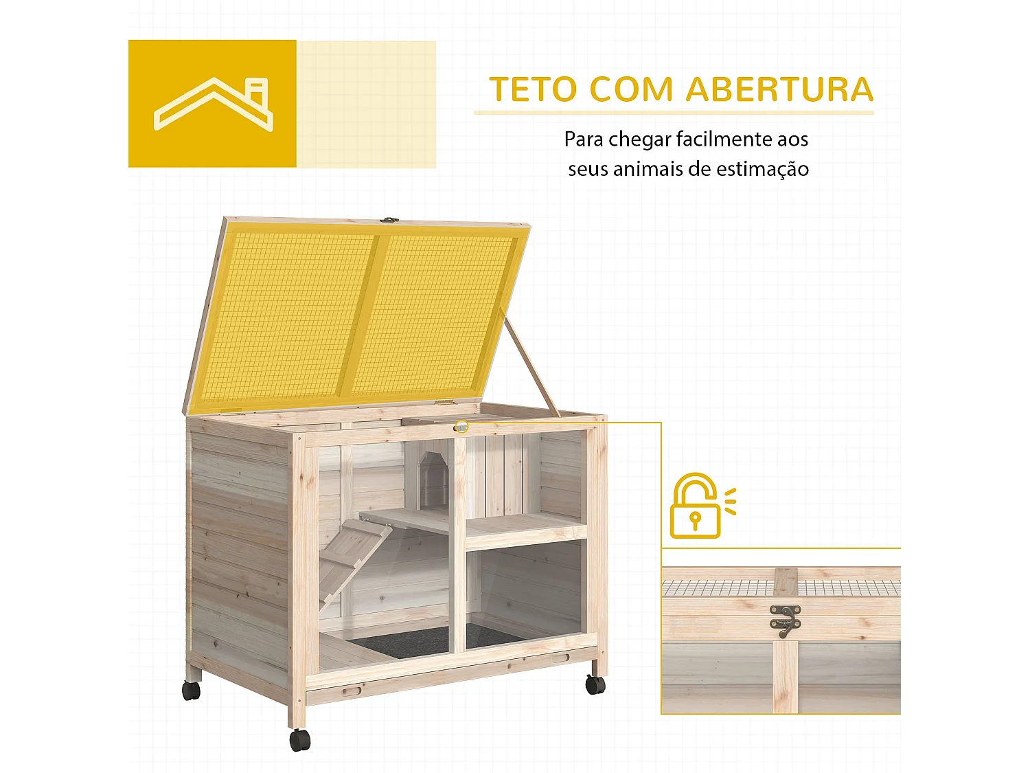 Gaiola PawHut para Coelhos com 2 Níveis e Rodas - 91,5x53,5x73cm