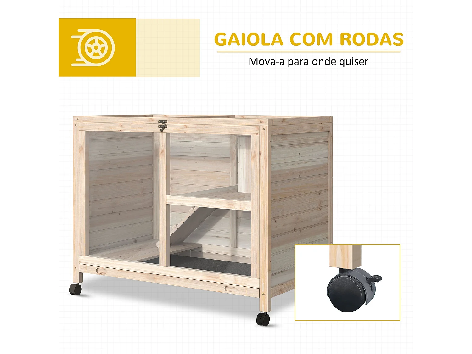 Gaiola PawHut para Coelhos com 2 Níveis e Rodas - 91,5x53,5x73cm