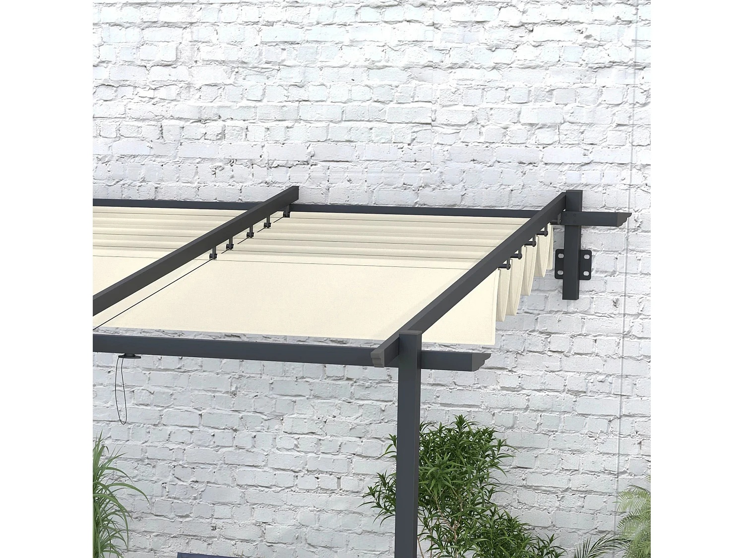 Pérgola de Jardim de Parede Girona 3x3 m com Teto Retrátil em Creme e Cinza Escuro