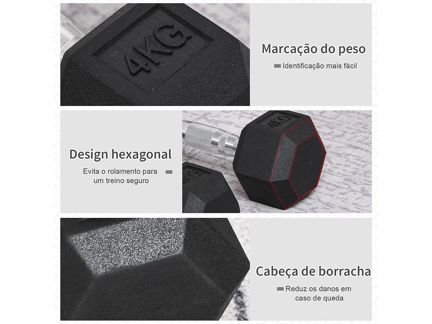 Conjunto de Halteres Hexagonais de 8kg com Barra Metálica para Treino em Casa - Modelo Lyon