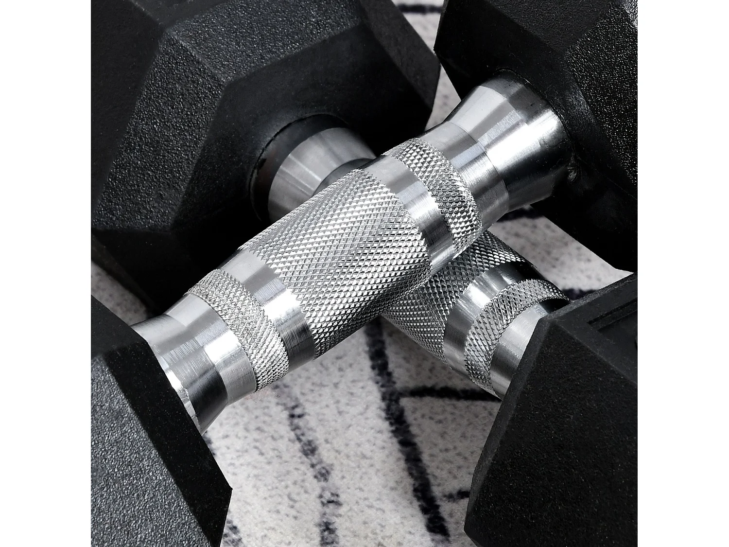 Conjunto de Halteres de 12 kg com Barra Metálica e Cabeça Hexagonal para Treino em Casa