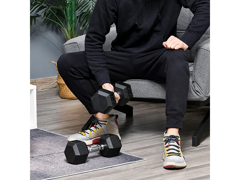 Conjunto de Halteres de 16 kg com Barra Metálica e Cabeça Hexagonal para Treino em Casa