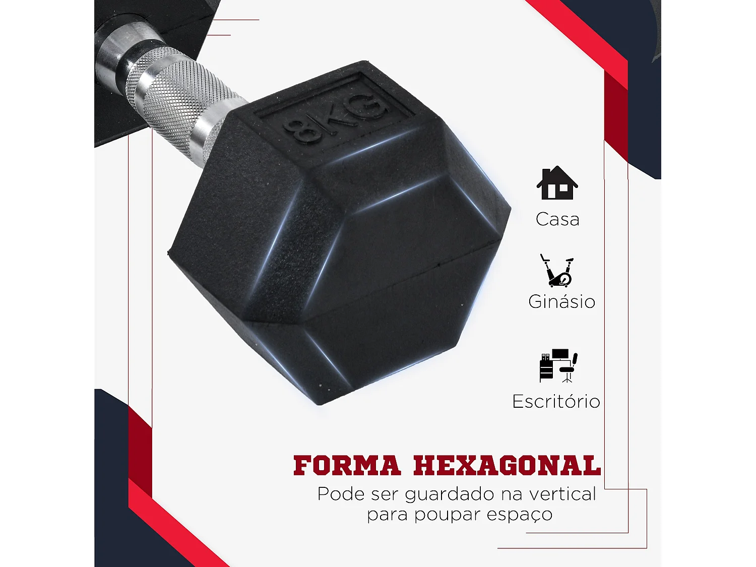 Conjunto de Halteres de 16 kg com Barra Metálica e Cabeça Hexagonal para Treino em Casa