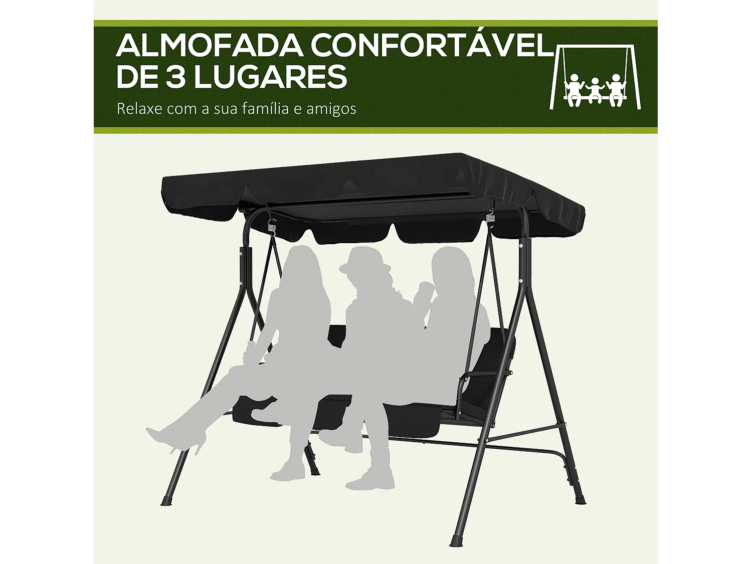 Baloiço de Jardim Elegante para 3 Pessoas com Toldo Ajustável e Estrutura de Aço Resistente