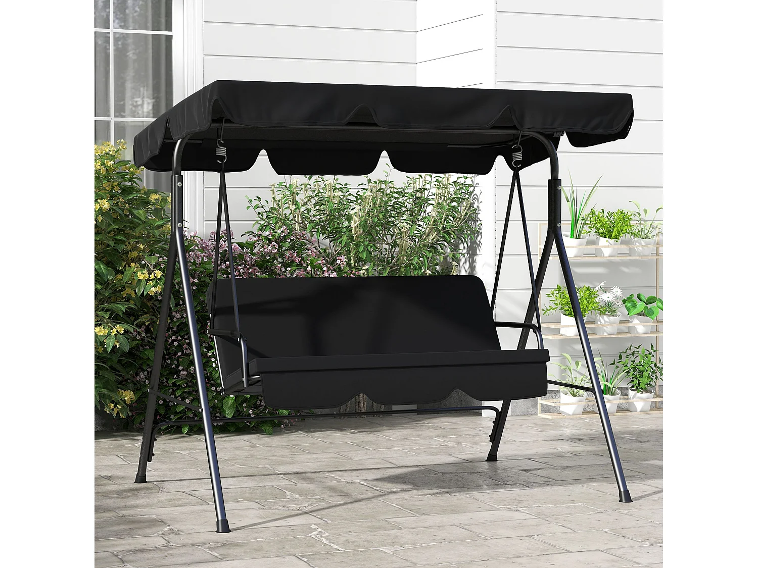 Baloiço de Jardim Elegante para 3 Pessoas com Toldo Ajustável e Estrutura de Aço Resistente