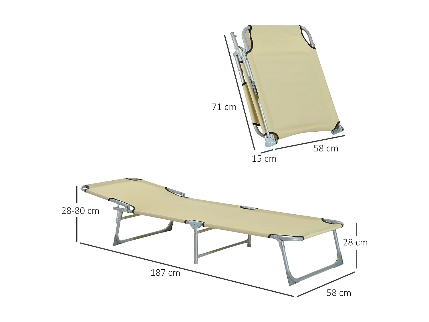 Espreguiçadeira Dobrável e Reclinável com Estrutura Metálica e Tecido Oxford para Uso Externo