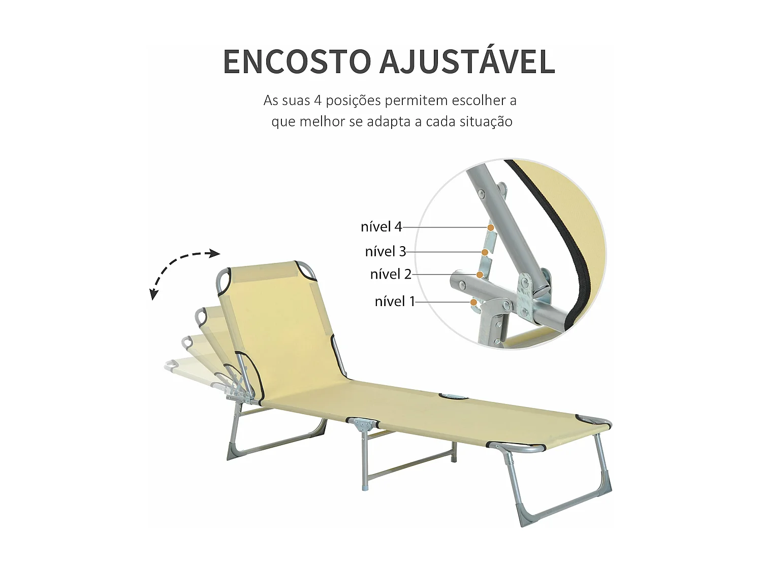 Espreguiçadeira Dobrável e Reclinável com Estrutura Metálica e Tecido Oxford para Uso Externo
