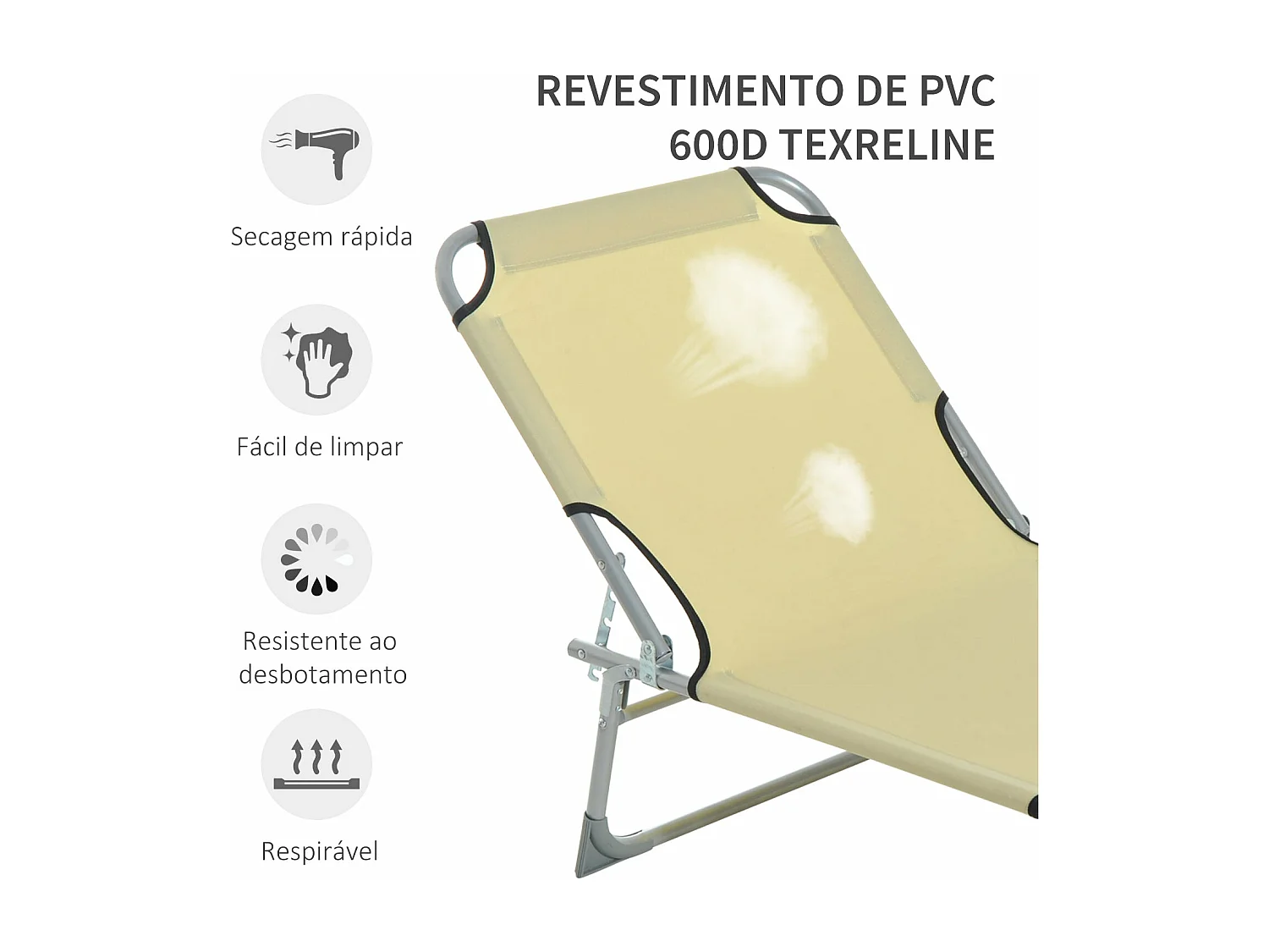 Espreguiçadeira Dobrável e Reclinável com Estrutura Metálica e Tecido Oxford para Uso Externo
