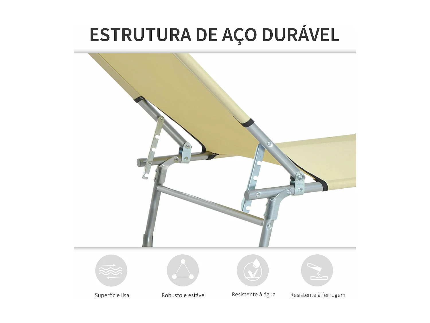 Espreguiçadeira Dobrável e Reclinável com Estrutura Metálica e Tecido Oxford para Uso Externo