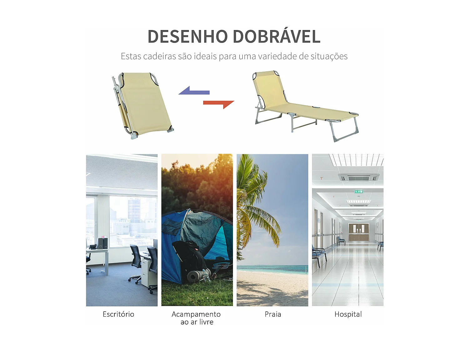 Espreguiçadeira Dobrável e Reclinável com Estrutura Metálica e Tecido Oxford para Uso Externo