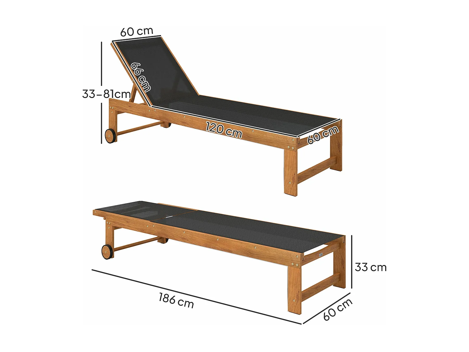 Espreguiçadeira de Acácia Ajustável com Rodas - Conforto e Estilo para o Seu Jardim