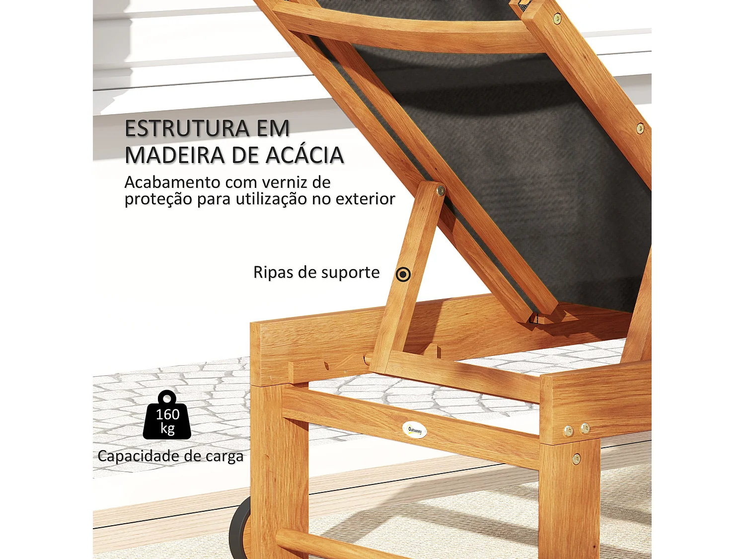 Espreguiçadeira de Acácia Ajustável com Rodas - Conforto e Estilo para o Seu Jardim