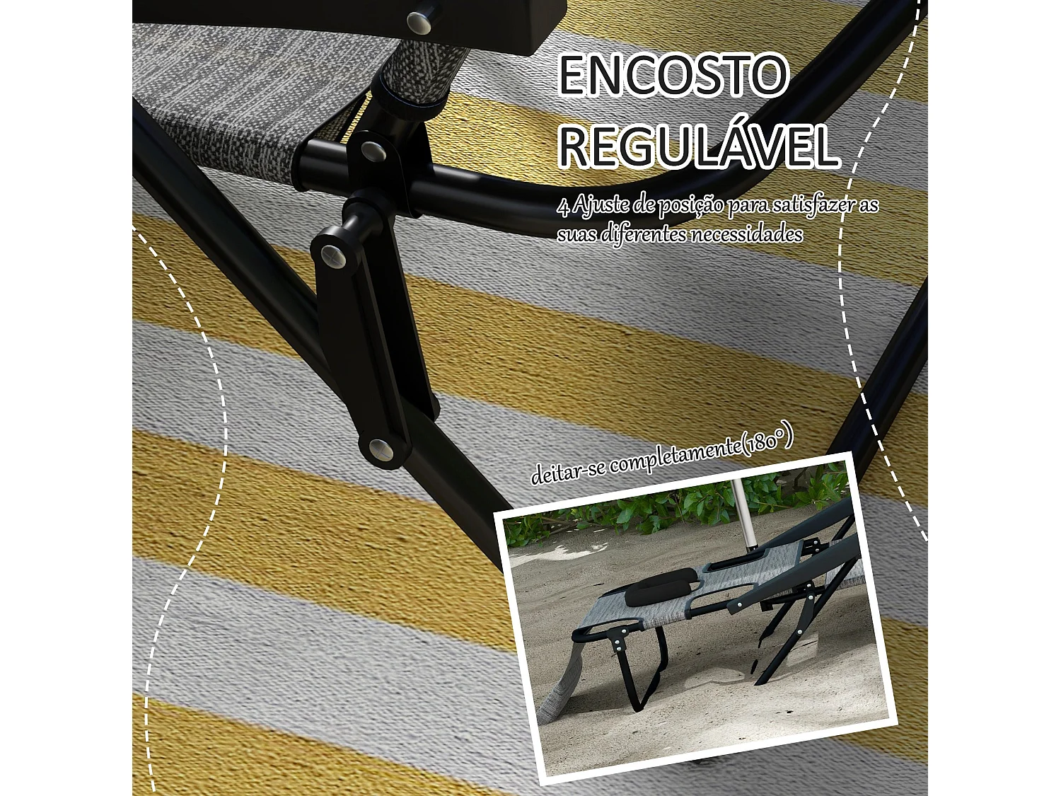 Espreguiçadeira Dobrável de Jardim com Orifício para Leitura – Conforto e Estilo em Cinza