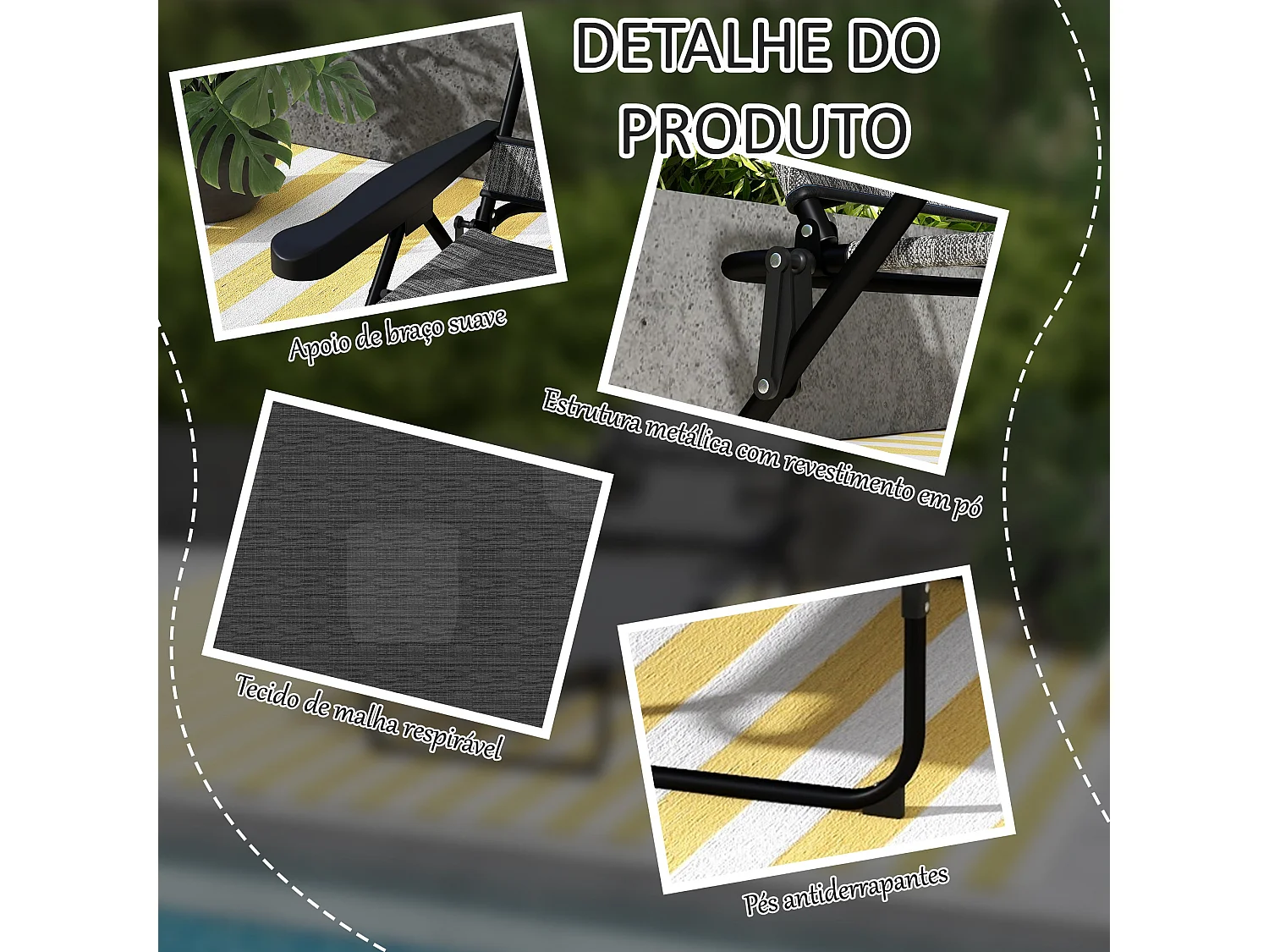 Espreguiçadeira Dobrável de Jardim com Orifício para Leitura – Conforto e Estilo em Cinza