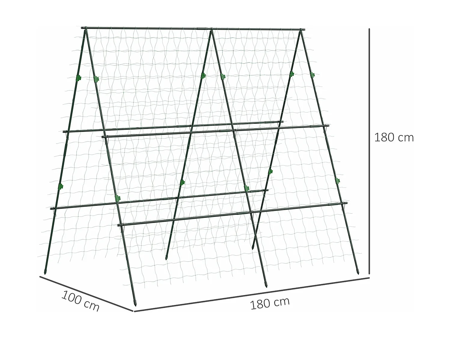Treliça de Jardim Triangular em Aço para Suporte de Plantas Trepadeiras - Ideal para Frutas, Flores e Decoração Externa 180x100x180 cm Verde