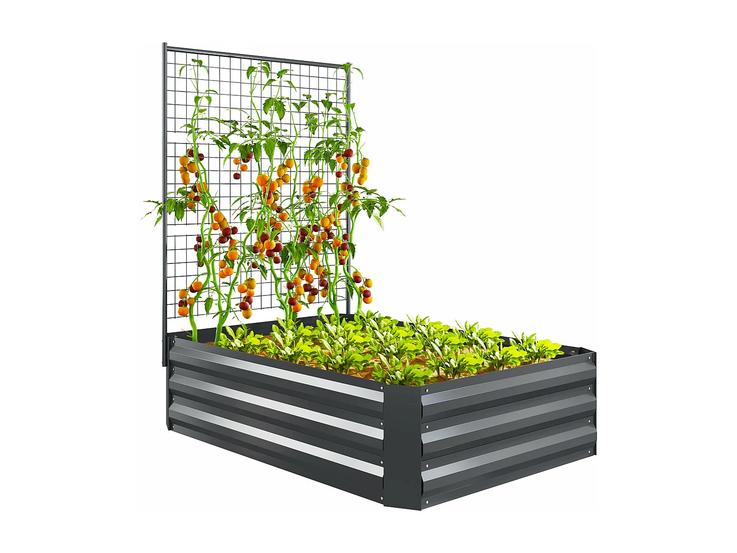 Caixa de Plantio Grande com Treliça de Aço Galvanizado para Jardim e Varanda 80x115x125 cm Cinza Escuro