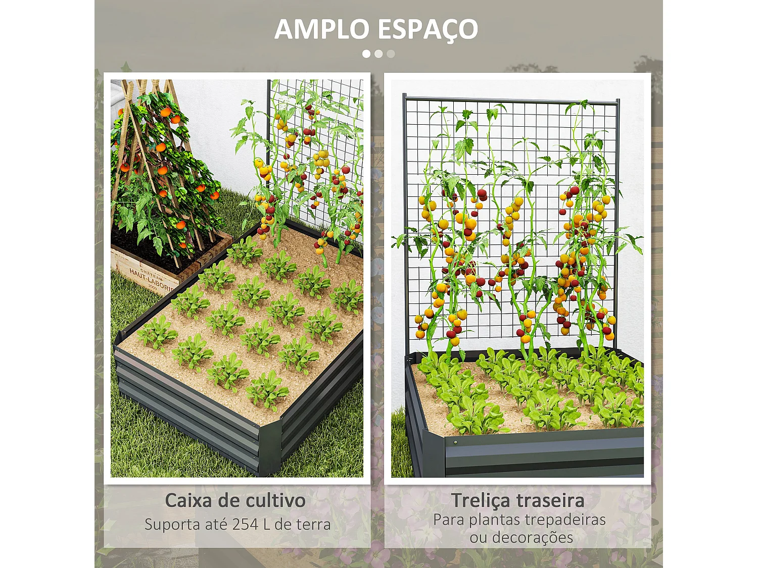 Caixa de Plantio Grande com Treliça de Aço Galvanizado para Jardim e Varanda 80x115x125 cm Cinza Escuro