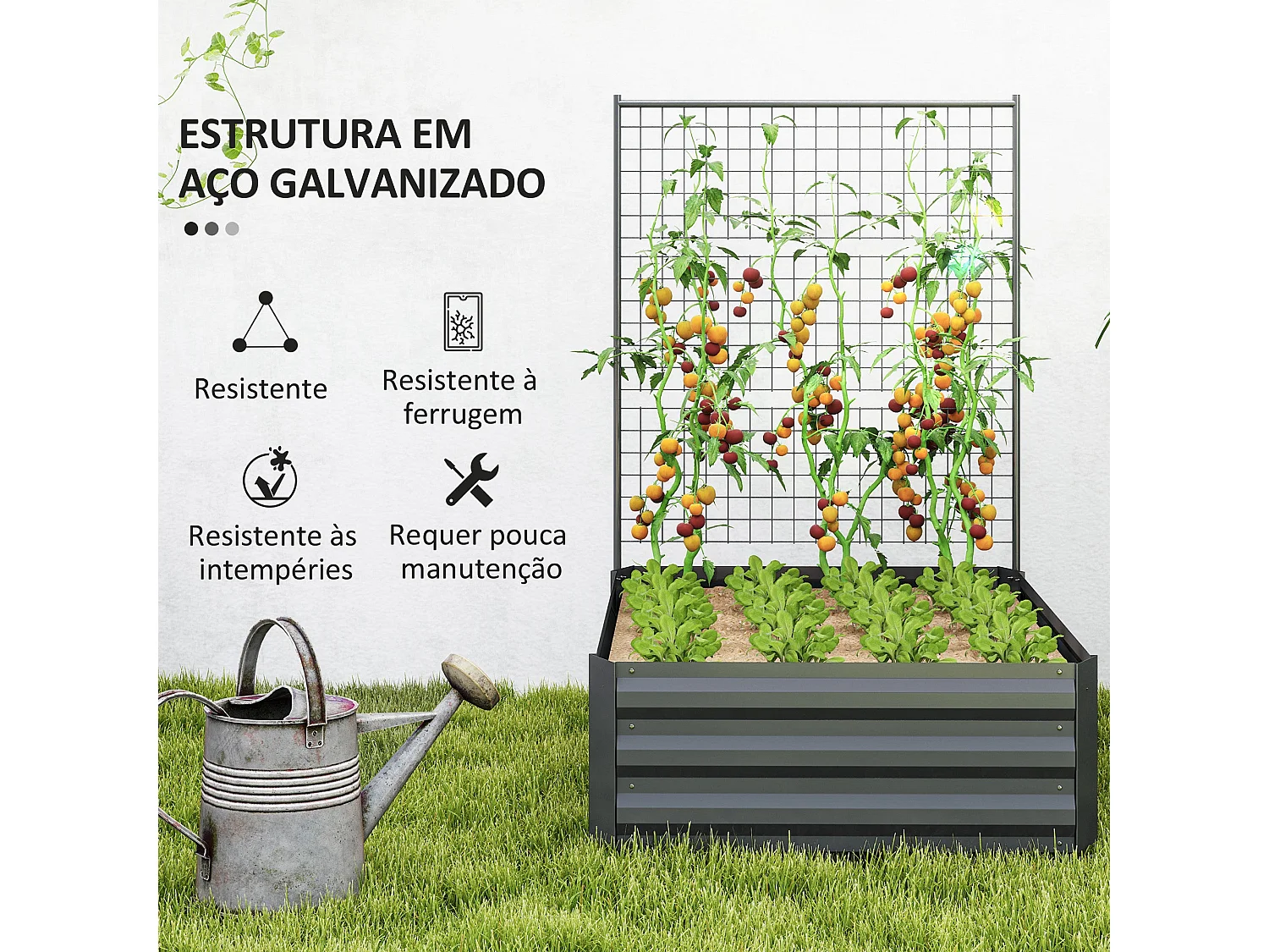 Caixa de Plantio Grande com Treliça de Aço Galvanizado para Jardim e Varanda 80x115x125 cm Cinza Escuro
