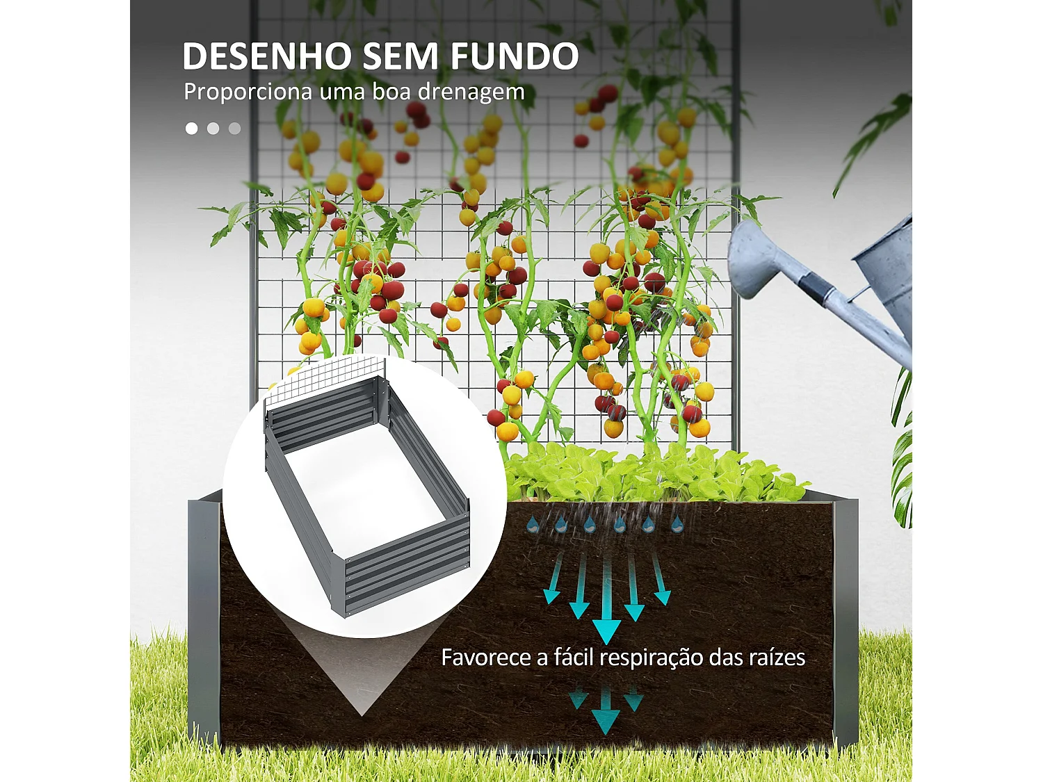 Caixa de Plantio Grande com Treliça de Aço Galvanizado para Jardim e Varanda 80x115x125 cm Cinza Escuro