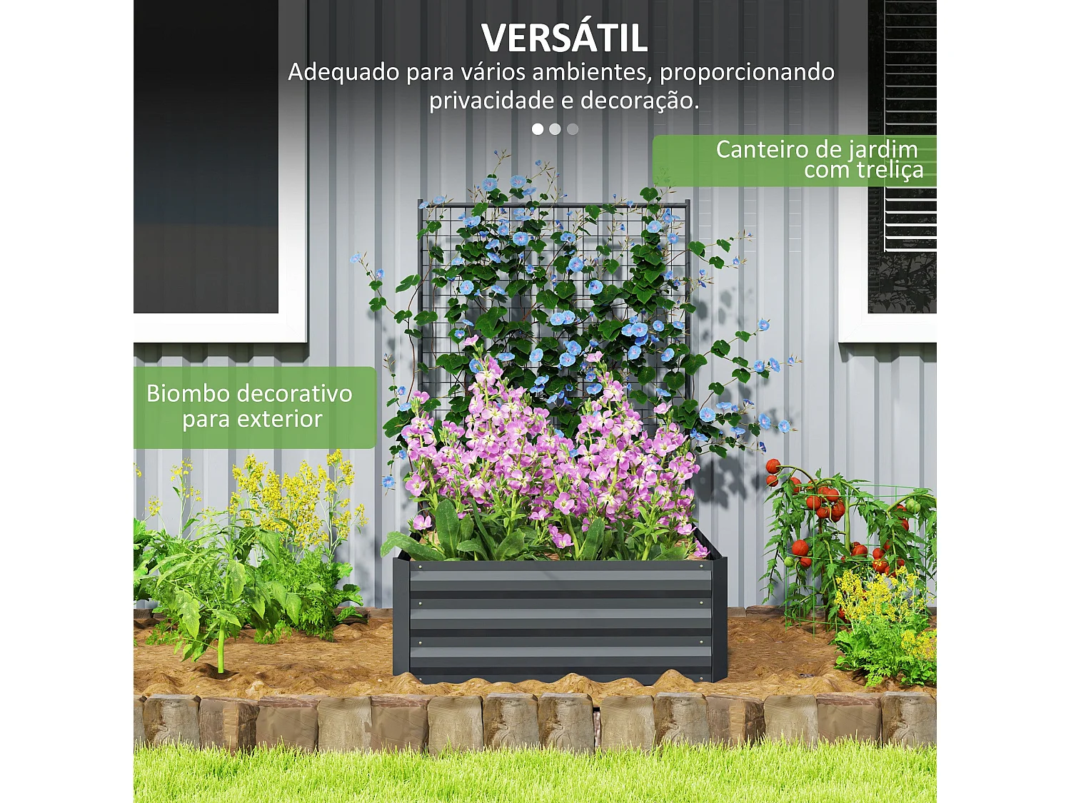 Caixa de Plantio Grande com Treliça de Aço Galvanizado para Jardim e Varanda 80x115x125 cm Cinza Escuro