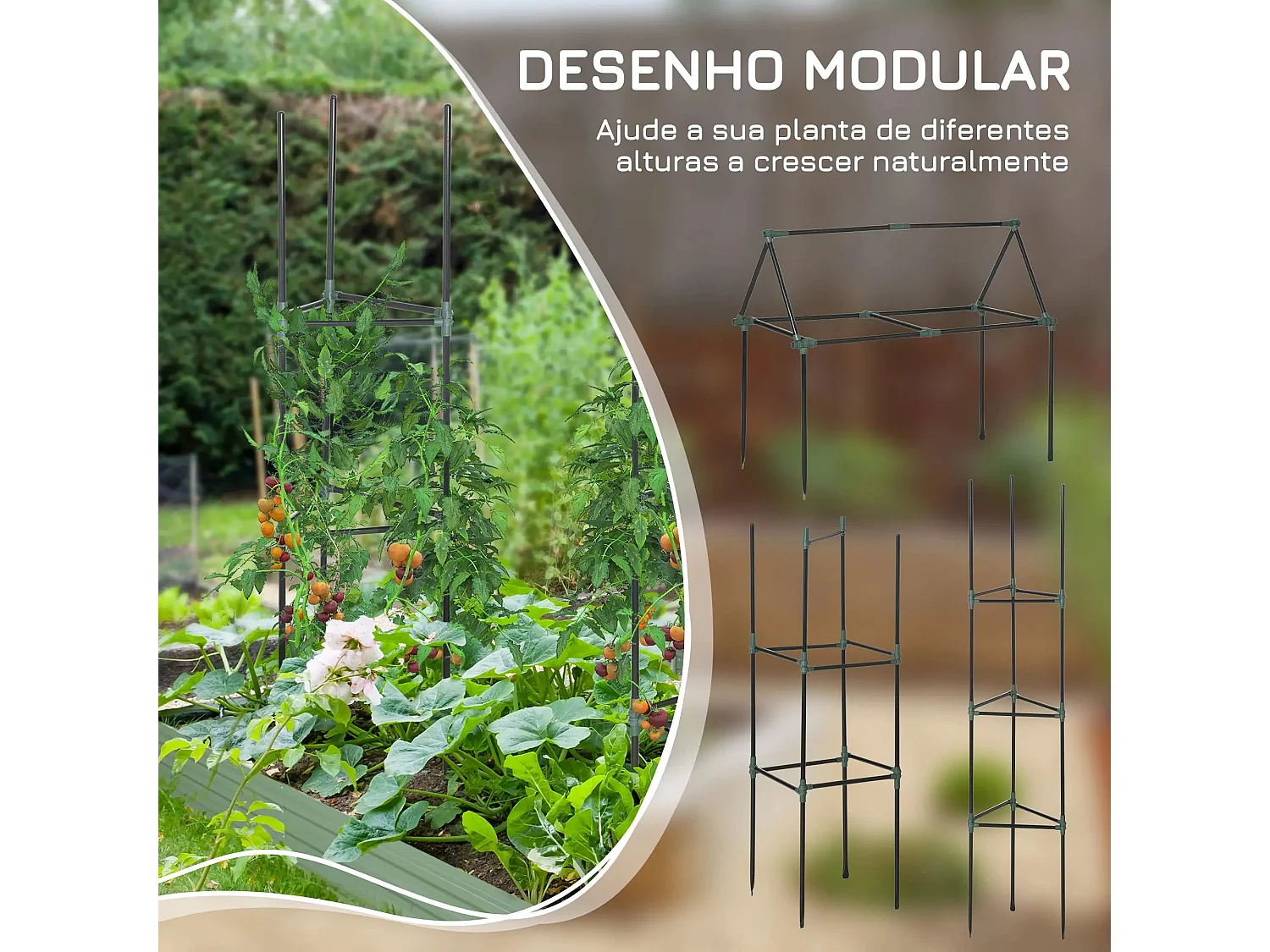 Conjunto de Treliças Porto com 3 Suportes para Plantas - 38x38x182 cm em Aço e PP