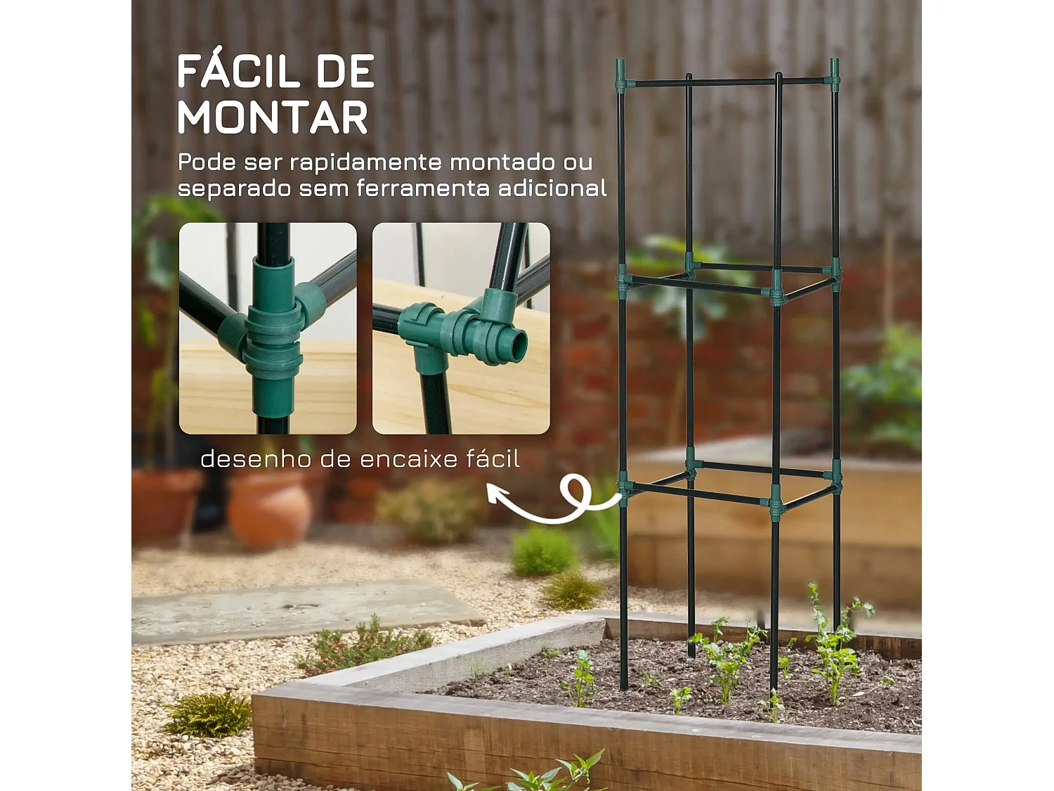 Conjunto de Treliças Porto com 3 Suportes para Plantas - 38x38x182 cm em Aço e PP
