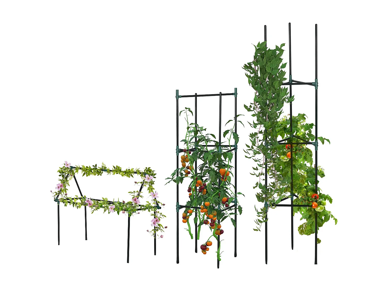 Conjunto de Treliças Porto com 3 Suportes para Plantas - 38x38x182 cm em Aço e PP