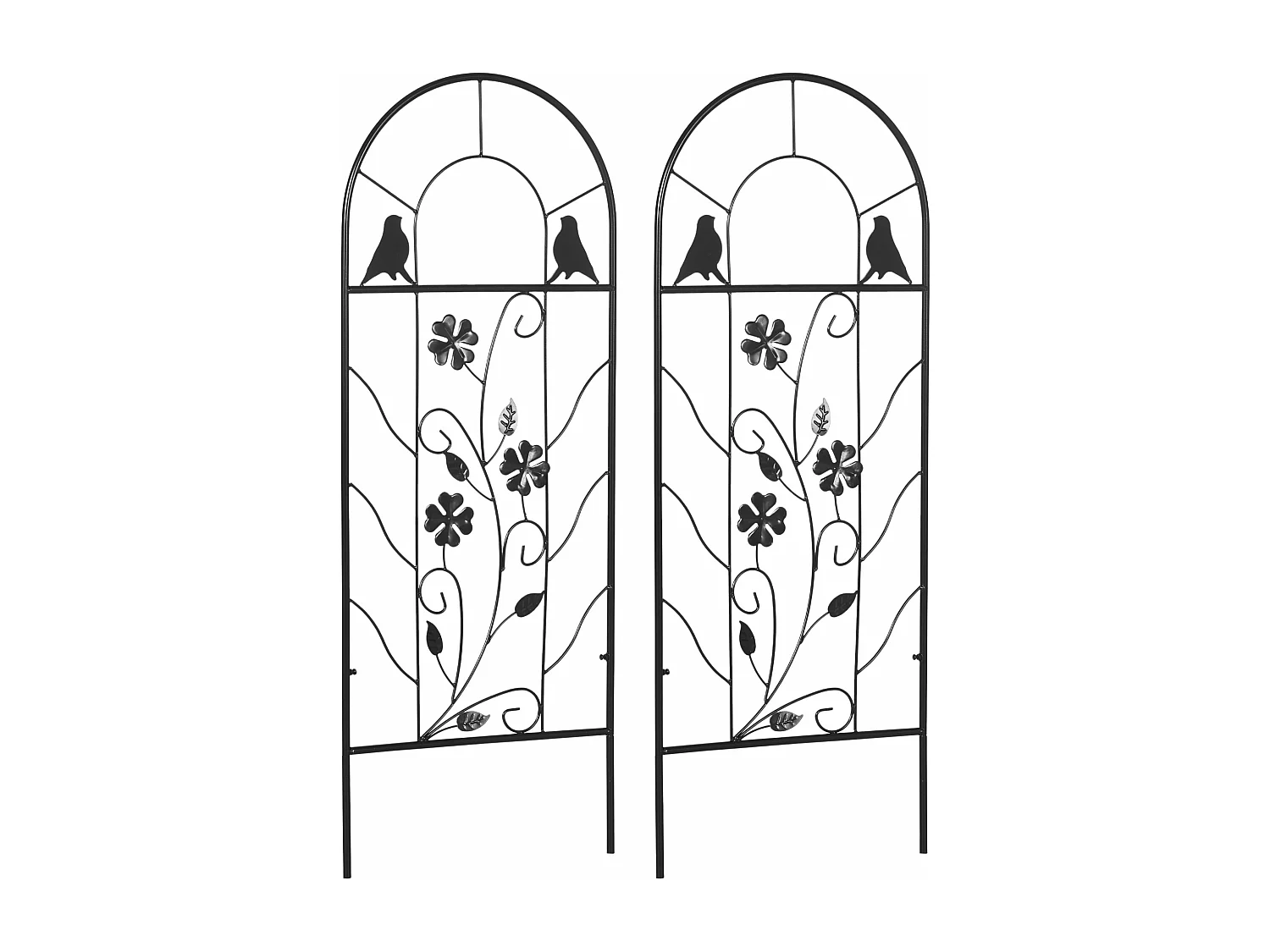 Conjunto de 2 Treliças de Jardim Metálicas para Plantas Trepadeiras - Suporte Decorativo para Exterior 38x98 cm Preto