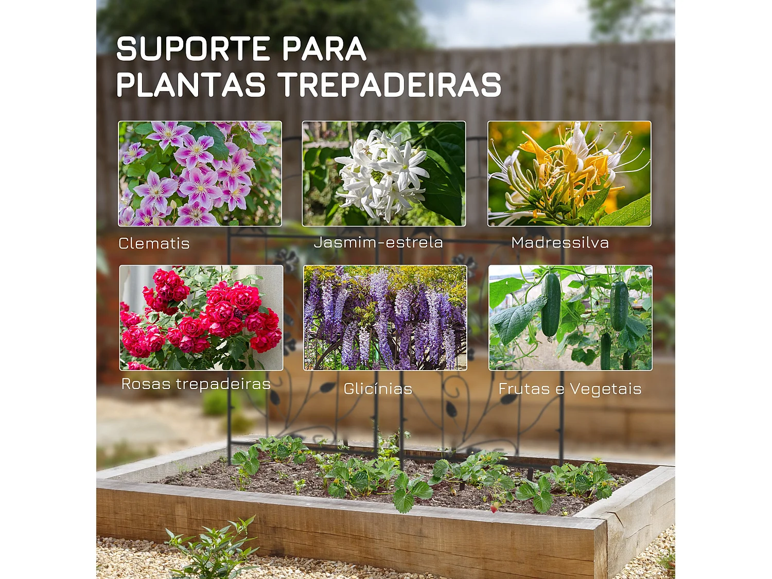 Conjunto de 2 Treliças de Jardim Metálicas para Plantas Trepadeiras - Suporte Decorativo para Exterior 38x98 cm Preto