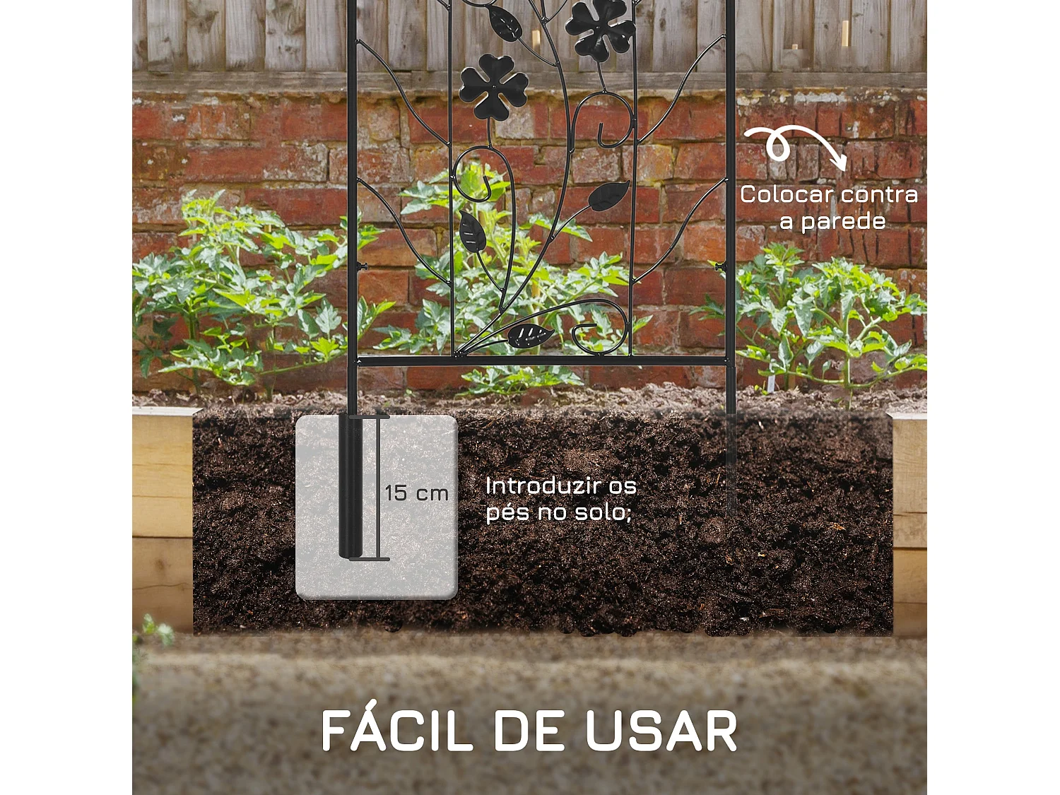 Conjunto de 2 Treliças de Jardim Metálicas para Plantas Trepadeiras - Suporte Decorativo para Exterior 38x98 cm Preto