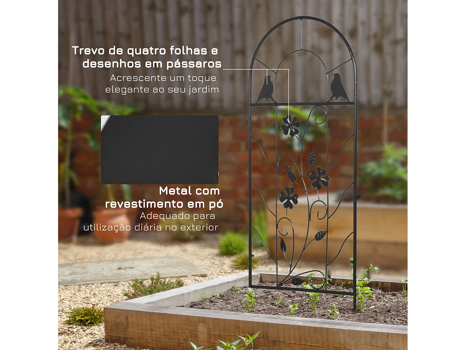 Conjunto de 2 Treliças de Jardim Metálicas para Plantas Trepadeiras - Suporte Decorativo para Exterior 38x98 cm Preto