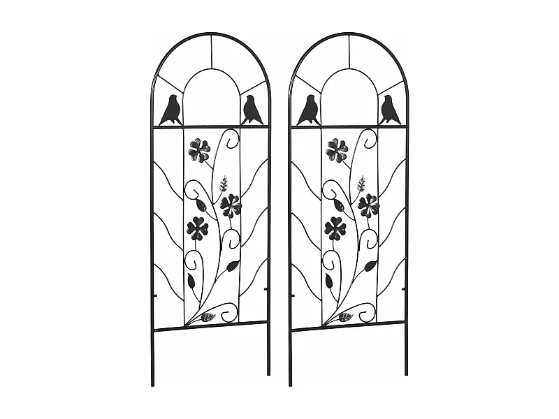 Conjunto de 2 Treliças de Jardim Metálicas para Plantas Trepadeiras - Suporte Decorativo para Exterior 38x98 cm Preto