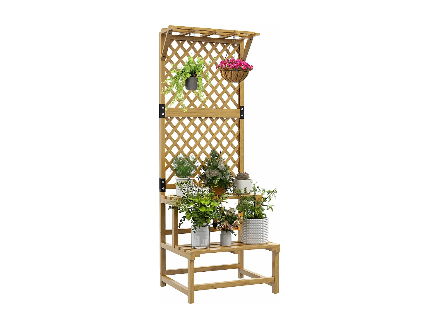Suporte para Plantas em Madeira com Treliça Dupla para Jardim e Varanda - 60x50x166 cm