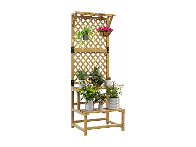Suporte para Plantas em Madeira com Treliça Dupla para Jardim e Varanda - 60x50x166 cm