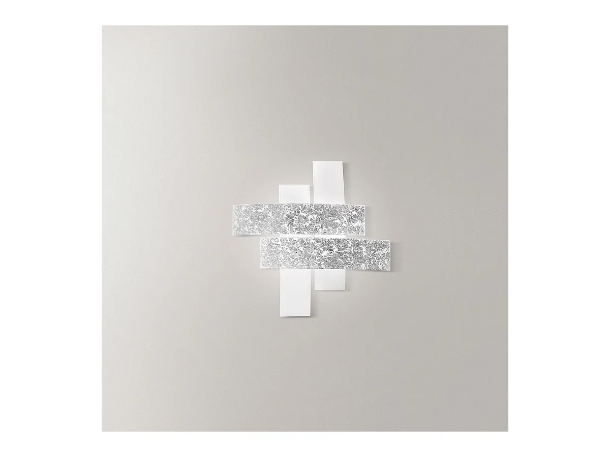 Petit plafonnier Lara verre blanc, feuilles argent, 50x50cm, 2xE27 max 52W, style moderne, ampoules non incluses, IP20