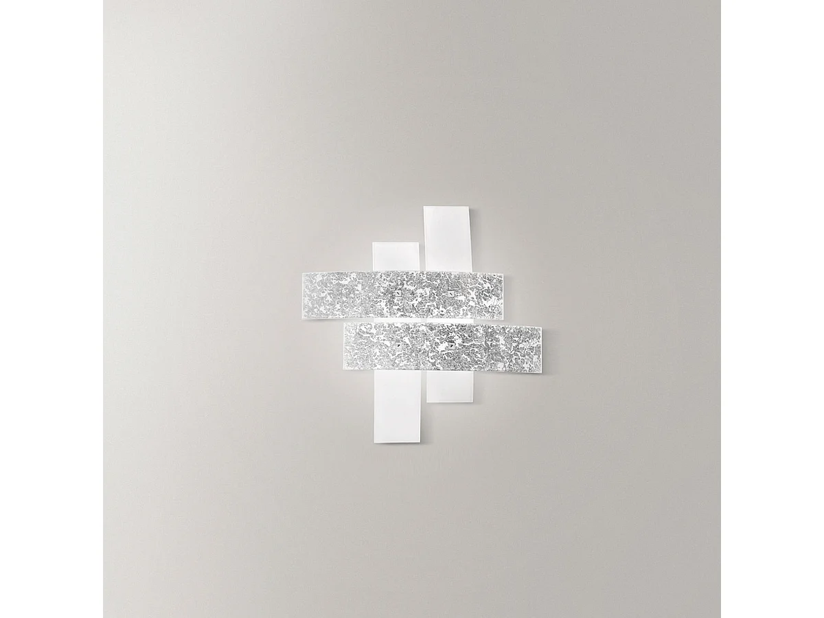 Petit plafonnier Lara verre blanc, feuilles argent, 50x50cm, 2xE27 max 52W, style moderne, ampoules non incluses, IP20